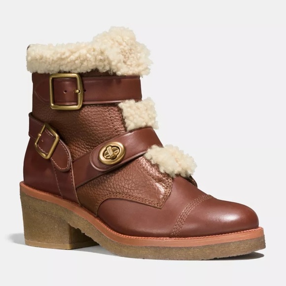 Coach Shoes - COACH Preston Booties with Genuine Shearling Trim Saddle Brown Size 8